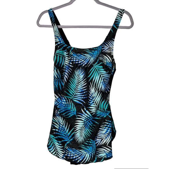 Gabar One-Piece Swimsuit in Blue Green and Black Fern Print Size 10C - Picture 1 of 6